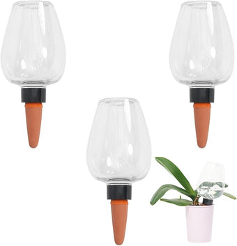 3pcs Plant Self Watering Globes, Plastic Water Bulbs Top Fill, 12.3 oz Plant Watering Devices System Slow Release Terracotta, Water Spikes Stakes for Indoor (Clear-3pack)