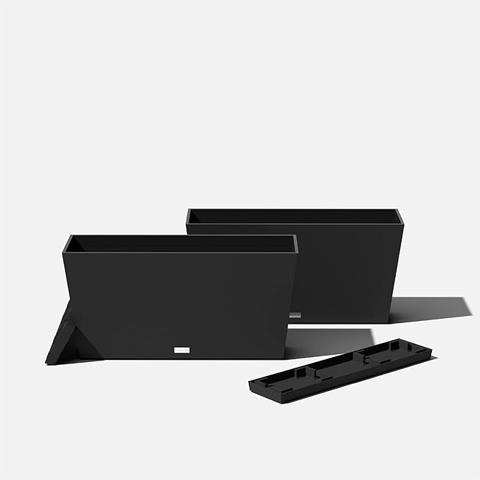 Veradek Midori Long Trough Planter (Black, 31 inch - 2 Pack with 2 Saucer Trays)