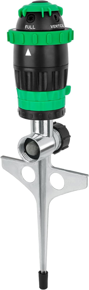 RESTMO Gear Drive Sprinkler with Metal Spike Base, 5-Pattern Heavy Duty Gardening Watering System, Multi-Adjustable Lawn Sprinkle for Garden Plant, Flower Bed and Large Yard Area Watering, Green