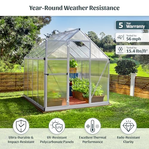 Palram - Canopia Mythos 6' x 14' Polycarbonate Aluminum Greenhouse, Silver