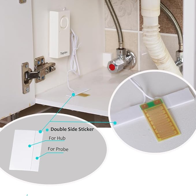 Topvico Water Sensor Alarm for Home, Sump Pump, Basements, RV Water Heater Leak Detector, Overflow Moisture Flood Sensor, 120dB Work Alone Battery Operated, 1 Pack