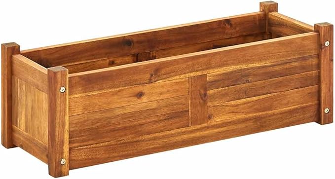 vidaXL Garden Raised Bed, Wooden Raised Flower Bed for Flowers and Plants, Solid Acacia Wood Planter, Outdoor and Indoor Use, Brown