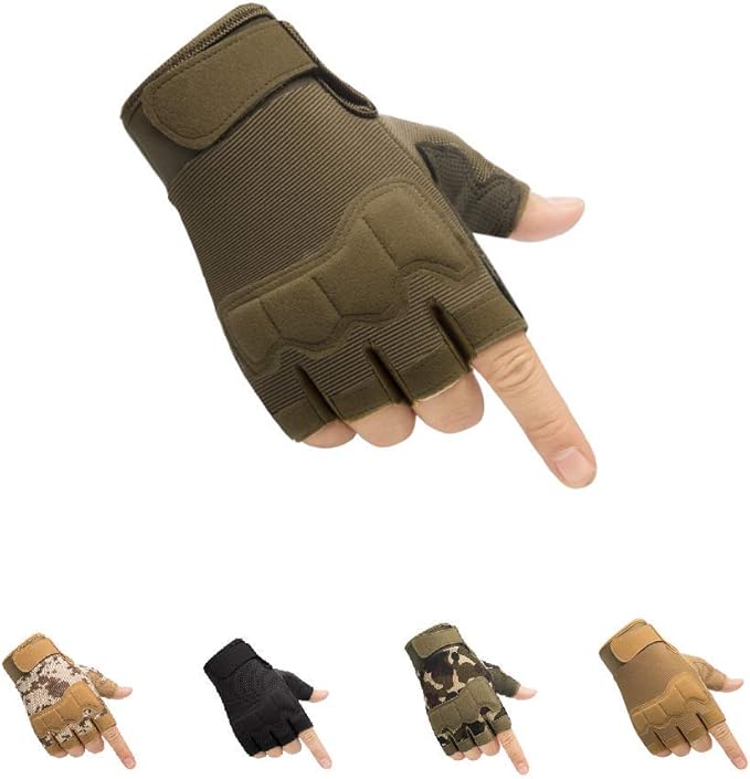 HYCOPROT Fingerless Tactical Gloves, Knuckle Protective Breathable Lightweight Outdoor Military Gloves for Shooting, Hunting, Motorcycling, Climbing