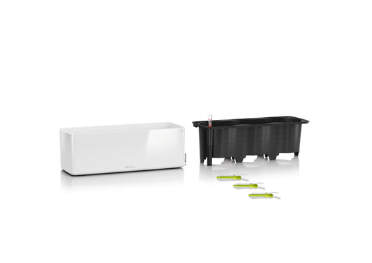 Lechuza Cube Glossy Triple Cream White High Gloss, Self-Watering Window Box, H5.5 L15.7 W5.5 in