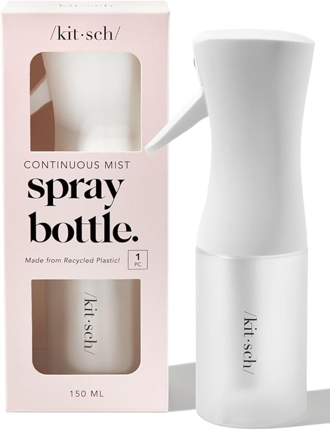 Kitsch Continuous Spray Bottle for Hair – Fine Mist Water Mister & Water Spray Bottle – Recycled Hair Spray Bottle – Spray Bottles for Cleaning, Styling, Plants & More – White, 150ml