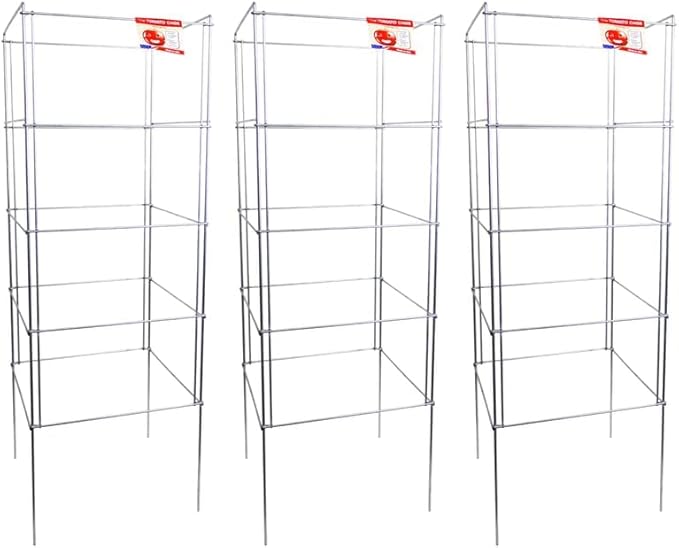 Cedar Ridge Square Foldable Tomato Cages - Heavy Duty Plant Support for Vegetable Garden, Vegetables, and Flowers - Stakes and Trellis for Climbing Plants - Made in The USA (13x40) - 3-Pack