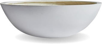 KUTE NEST 7.7" H x 22" D Round Bowl Fiberstone Planter for Succulent and Lotus with Drainage Hole, Smooth Finishes, Weather Resistant, Included 2 Extra Coco Mats (White, 19.9" Pot Opening)