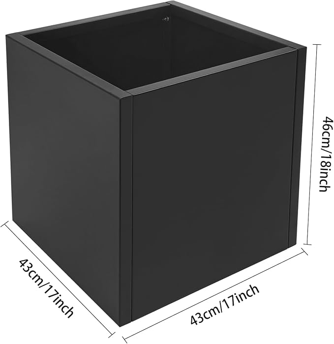 20 & 24 &17 Inch Square Steel Planter Box with Drainage - Modern Tall Cube Planters for Indoor & Outdoor Use,Large Contemporary Flower Pot for Patio, Garden, Deck & Houseplants (Black, 17Inch)