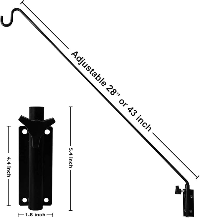 ERYTLLY Extended Reach Deck Hook Wall Pole Wall Mounted, Extensible and Adjustable 28 inch to 43 inch Bracket for Hanging Bird Feeder,Plants,Wind Chimes,Lanterns