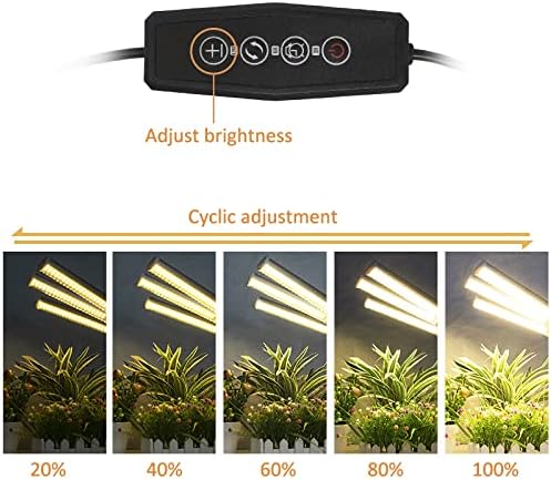 ELITUN LED Grow Light for Indoor Plants, Full Spectrum Plant-Growing Lamp with 315 LED Lamp Beads,5 Dimmable Levels & 3 Modes Timing Function, Auto On/Off (3 Heads Light)