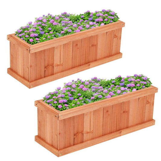 GIANTEX Raised Garden Bed Set of 2, Wooden Planter Window Mounted Plant Box for Flower Vegetable Herbs, Indoor & Outdoor Wood Planting Box for Yard Garden Patio Balcony, 28"x10"x10"