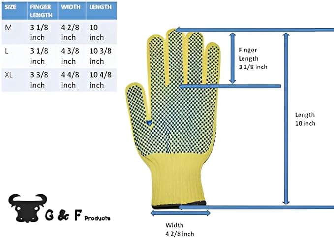 G & F Products 1670L Yellow Kevlar Knit Cut Resistant Work Gloves, Protective Gloves to Secure Hands From Scrapes, Cuts In Kitchen, Wood Carving, Carpentry & DEA