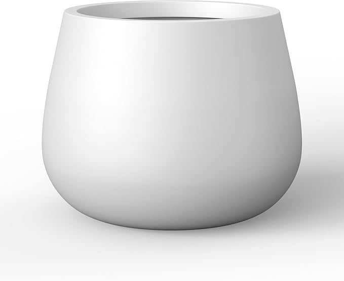 Kante Curva Series Planter, 10.2 Inch Round Concrete Flower Pot with Draiange Hole and Rubber Plug, Suitable for Indoor Plants, Home, Garden, Patio, White