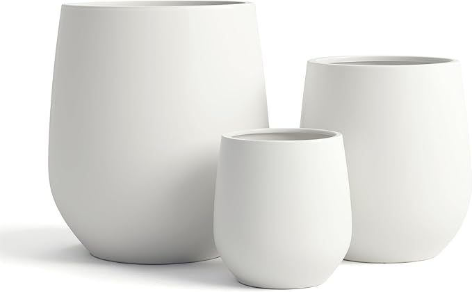DTY Signature Mount Wilson 19.7''D x 21.7''H Modern Indoor Outdoor Fiberstone Tapered Planter, Lightweight, Weather Resistant Garden Pot with Drainage Hole & Rubber Plug - Large, White