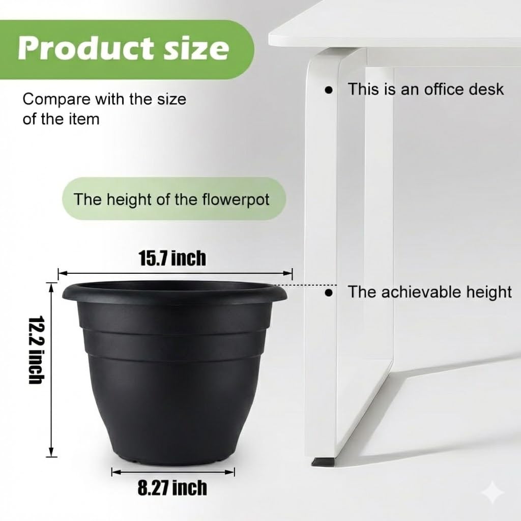6 Pack 16 Inch Large Plant Pots, Plastic Planters for Outdoor Plants