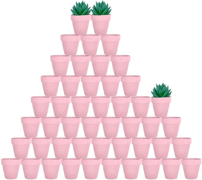 vensovo 48 Pcs 2" Tiny Terracotta & Terra Cotta Pots with Drainage - Peach Pink Small Mini Clay Ceramic Pottery Planter Ideal for Indoor/Outdoor Plants, Crafts, Wedding Favors