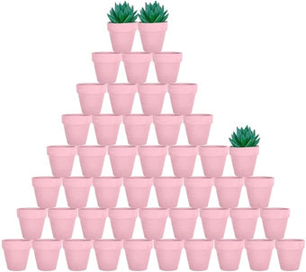vensovo 48 Pcs 2" Tiny Terracotta & Terra Cotta Pots with Drainage - Peach Pink Small Mini Clay Ceramic Pottery Planter Ideal for Indoor/Outdoor Plants, Crafts, Wedding Favors