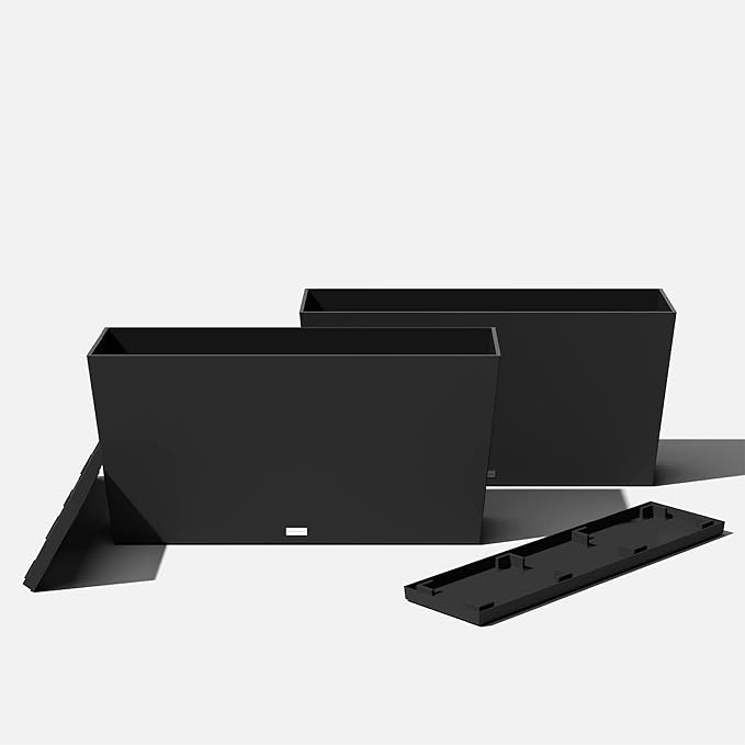 Veradek Midori Long Trough Planter (Black, 39 inch - 2 Pack with 2 Saucer Trays)