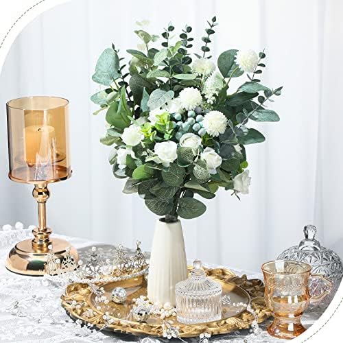 Giegxin 180 Pcs 3 Kinds Mixed Eucalyptus Leaves Stems Bulk Artificial Silver Dollar Leaves Picks Dried Eucalyptus Bundle Faux Spray for Wedding Vase Bouquet Floral Arrangement (Green)