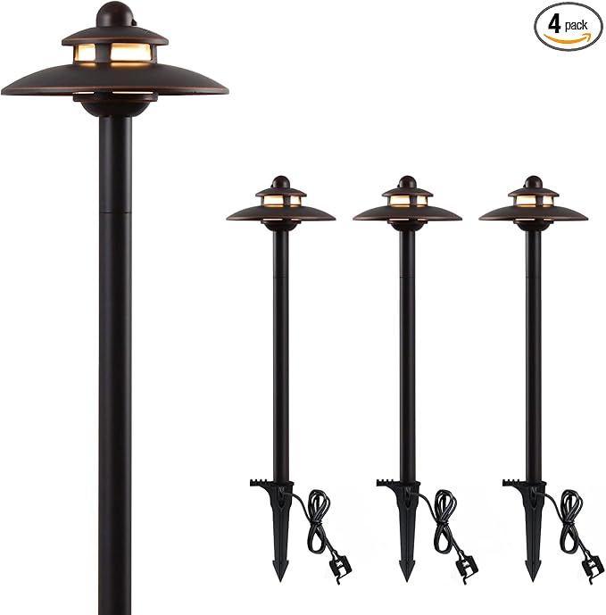 LITFIT Low Voltage Landscape Pathway Lights, 12V 3.8W 83lm 3CCT 2700K/3000K/4000K, ORB Die-Cast Aluminum Waterproof Hardwired Walkway Lights with Connectors for Garden Yard Drive Way, 4 Pack