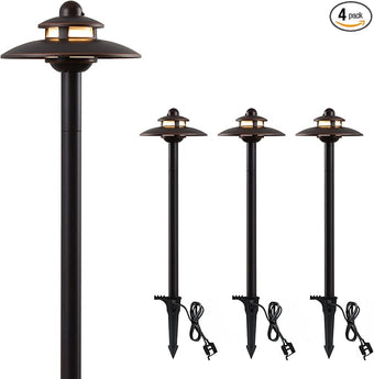 LITFIT Low Voltage Landscape Pathway Lights, 12V 3.8W 83lm 3CCT 2700K/3000K/4000K, ORB Die-Cast Aluminum Waterproof Hardwired Walkway Lights with Connectors for Garden Yard Drive Way, 4 Pack