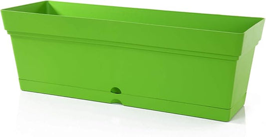 Mintra Window Box Planter, Window Planter Box for Indoor Outdoor Use, Rectangular Pots with Saucers & Drainage Holes, Decorative Plant Pots for Window Sill, Shelf, Desktop, 19" Wx6.75 H, Light Green