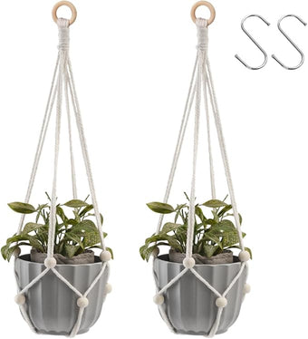 Artilady Hanging Planter for Indoor Plants Macrame Plant Hanger Large Hanging Plant Holder with Adjustable Beads Plants Basket White Rope Boho Plant Wall Decor (White Bead)