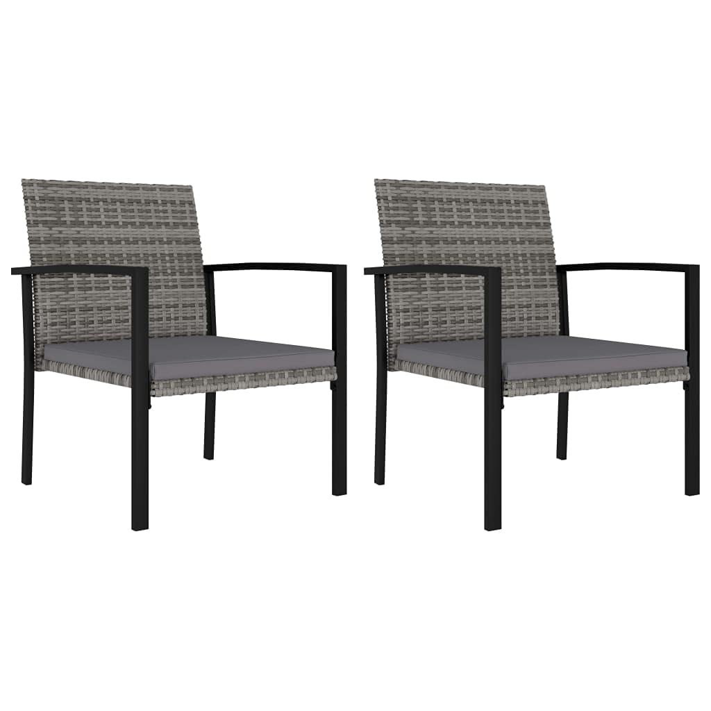 mtlskopl 3-Piece Rattan Outdoor Dining Set, Square Patio Bistro Table and 2 Cofty Chairs with Cushions, Space Saving Gray Wicker Conversation Set for Balcony, Porch and Small Space Backyard
