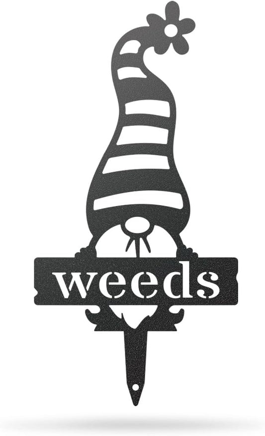 RealSteel Brand, Gnome Plant Markers for Outdoors, Garden Labels Metal Stake, Plant Tags, Garden Sign for Vegetables, Outdoor Decorations, Yard and Gardening Gift - Weeds