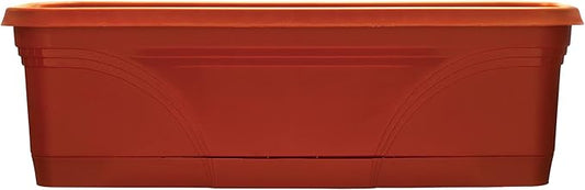 Southern Patio 36 Inch Rectangular Plastic Medallion Hanging Windowsill and Garden Box Planters with Drainage Holes, Terracotta (2 Pack)