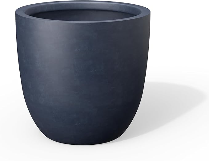 Kante Round Concrete Planter, Large Outdoor Indoor Garden Pots with Drainage Hole, 14-Inch Diameter Flower Pots for Patio, Garden and Home, Charcoal