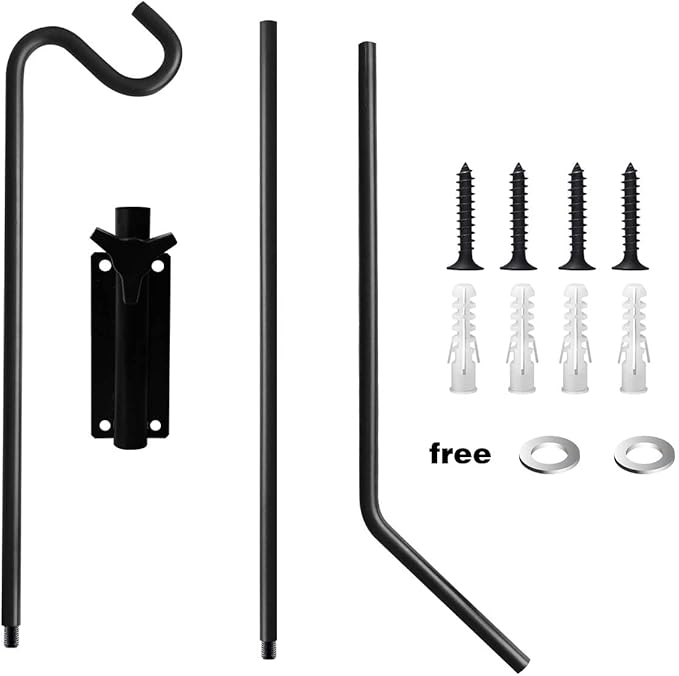 ERYTLLY Extended Reach Deck Hook Wall Pole Wall Mounted, Extensible and Adjustable 28 inch to 43 inch Bracket for Hanging Bird Feeder,Plants,Wind Chimes,Lanterns