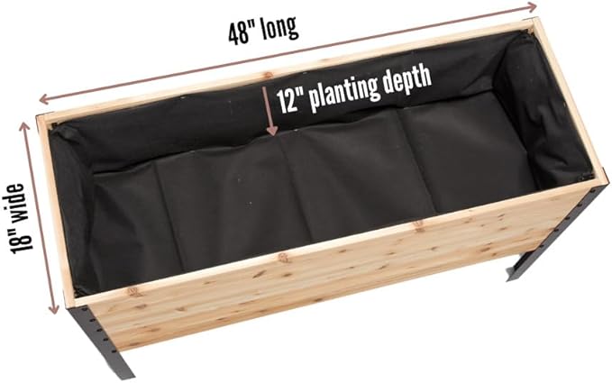 EARTH ELEVATED 100% Canadian Cedar Wood Elevated Garden Bed for Gardening - Planter Pot to Grow Herbs Flowers, and Vegetables at Home Indoor and Outdoor Patio Balcony Deck - 18” x 48” x 30”