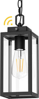 Dusk to Dawn Outdoor Pendant Light, Modern 1-Light Outdoor Hanging Lantern, Matte Black Aluminum with Clear Glass, Exterior Pendant Lighting Fixture for Porch