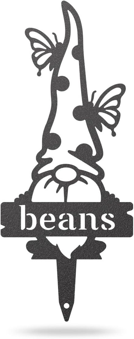 RealSteel Brand, Gnome Plant Markers for Outdoors, Garden Labels Metal Stake, Plant Tags, Garden Sign for Vegetables, Outdoor Decorations, Yard and Gardening Gift - Beans