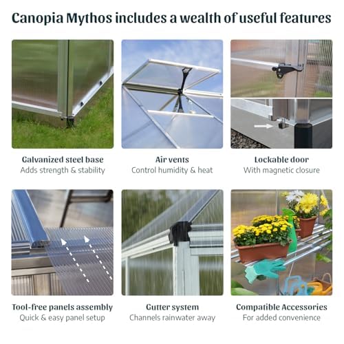 Palram - Canopia Mythos 6' x 4' Polycarbonate Aluminum Greenhouse, Silver