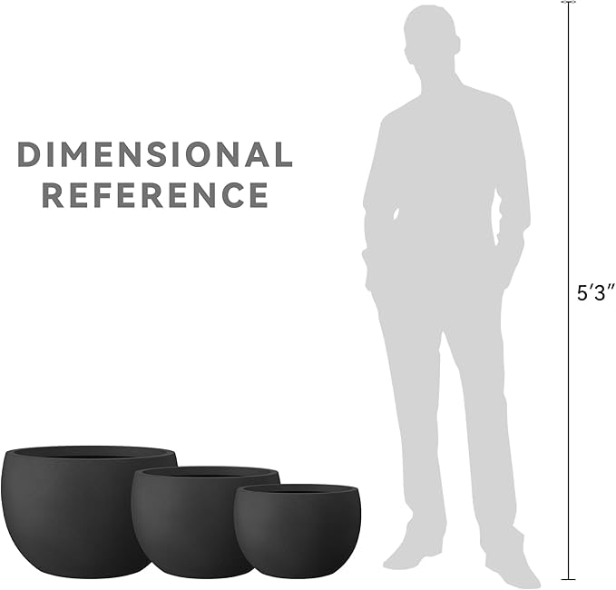 Kante 19.9",15.7",11.8" Dia Round Concrete Planter Set of 3, Outdoor/Indoor Large Bowl Plant Pots with Drainage Hole and Rubber Plug for Garden Patio Balcony Home, Black