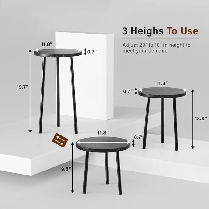 Plant Stand Indoor Tall: Corner Wood Plant Stand 2 Pack Mid Century Modern Decor - Small Round Plant Table for Indoor Plants - Outdoor Plant Holder for Patio Living Room Bathroom Office (Black)