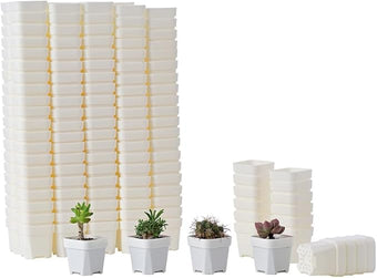 BangQiao 200 Pack 1.95 Inch Tiny White Plastic Square Nursery and Seedling Pot, Mini Transplant Seed Starter Planter with Drain Hole for Germination, Herb, Succulent