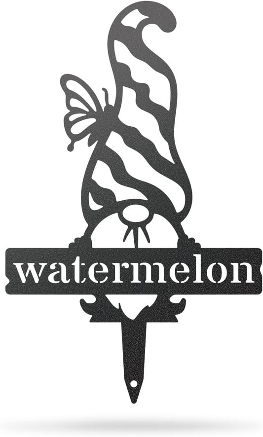 RealSteel Brand, Gnome Plant Markers for Outdoors, Garden Labels Metal Stake, Plant Tags, Garden Sign for Vegetables, Outdoor Decorations, Yard and Gardening Gift - Watermelon