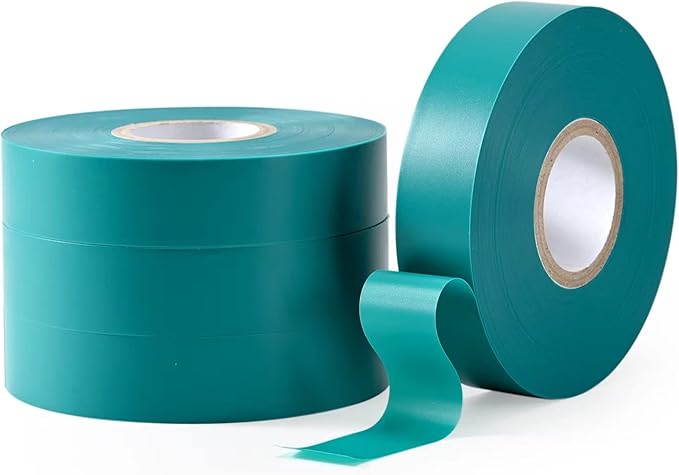 4 Rolls Stretch Tie Tape, 1” Wide 200FT Reusable Garden Plant Ties Green Tapes for Plants, Thick Garden Vinyl Stake Ribbon for Branches Flowers Tomatoes Indoor Outdoor Greenhouse
