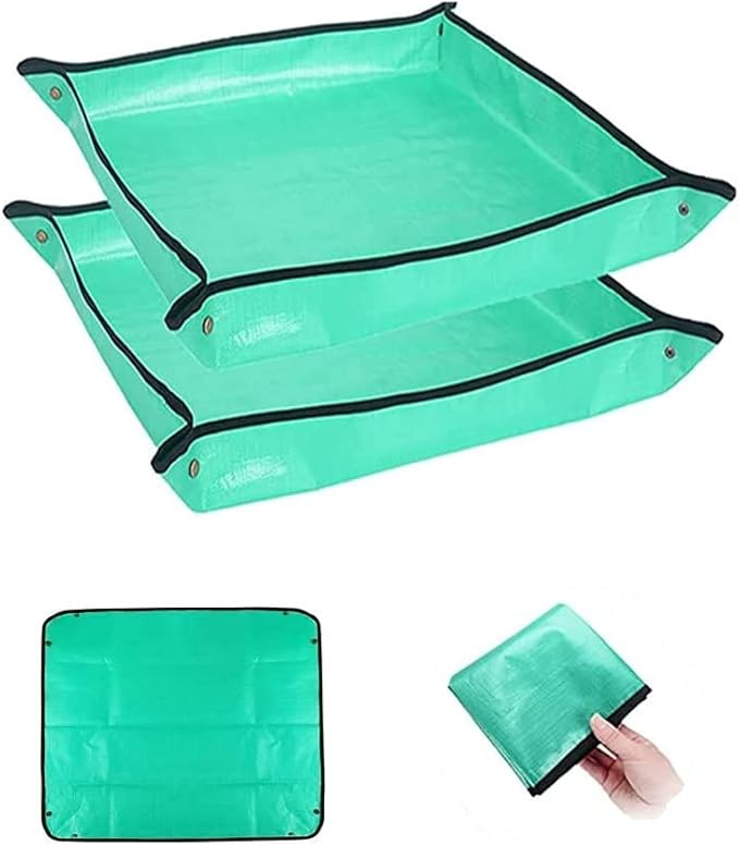 BIUWING 2PCS 26.8" x 26.8" Plant Repotting Mat Waterproof Transplanting Mat Indoor Succulent Potting Mat Portable Gardening Soil Changing and Watering mat Square and Foldable Garden mat