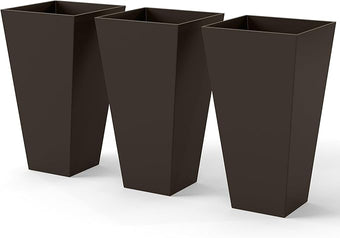 Outsunny Tall Planters for Outdoor Plants Set of 3, 28 in Taper Planters with Drainage Holes, Indoor Grande Plant Pots, Front Porch Decor, Brown