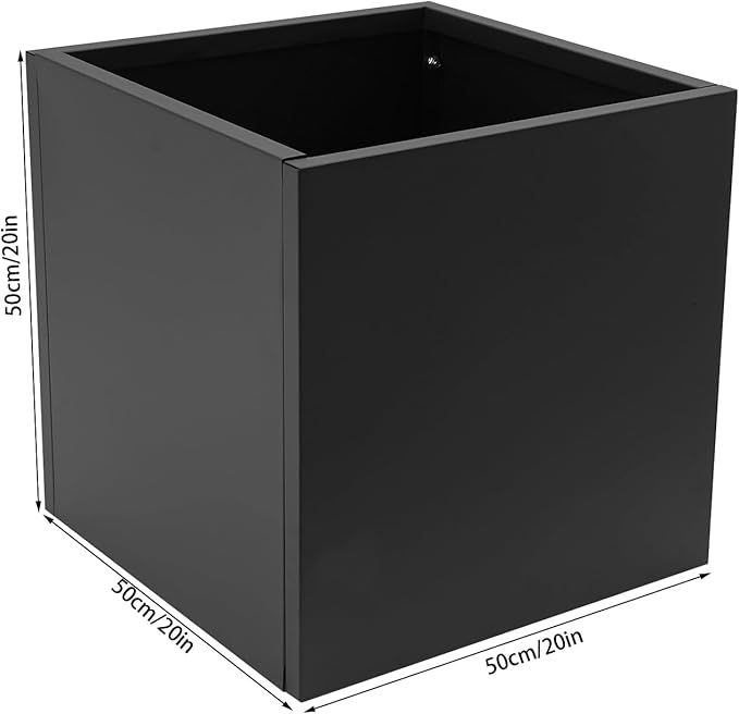 Large Metal Planter, 16/20/24/26/32inch Square Planters Box, Indoor/Outdoor Durable All-Weather Use, Cube Steel Flower Pots for Patio Garden Front Porch, Décor for Tall Plants (Black, 20*20*20inch)