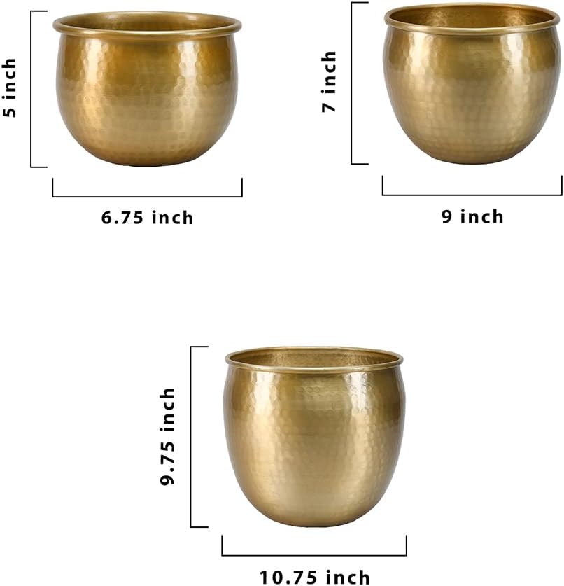 Serene Spaces Living Gold Brass Look Vintage Aluminum Vase - Perfect Decorative Accent for Plants, Weddings, and Events, Metallic Pot for Home, KIT - Small, Medium and Large