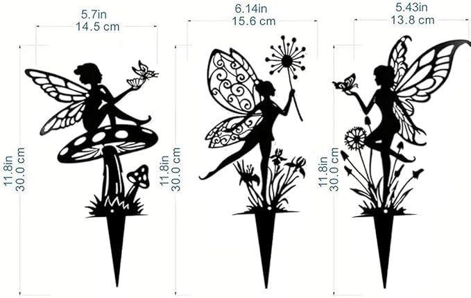 Garden Decorative Flower Elves 3 Piece Set, Metal Fairy Tale Statue, Suitable for Yard, Flower Pot, Lawn, Decoration Gift