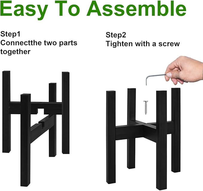 Adjustable Plant Stand Indoor,Bamboo Mid Century Modern Plants Stands, Stable Plant Holder,Fit 8 9 10 11 12 inch Pots (Pot & Plant Not Included)(Black)
