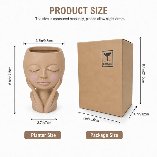 GuShanXing Face Planter Lady Statue Flower Pots, Brown