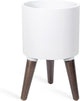 D'vine Dev 8 Inch Planter Pot with Stand, Mid-Century Tall Plant Pot with Legs for Indoor Plants, Small, White, 88-O-A-1