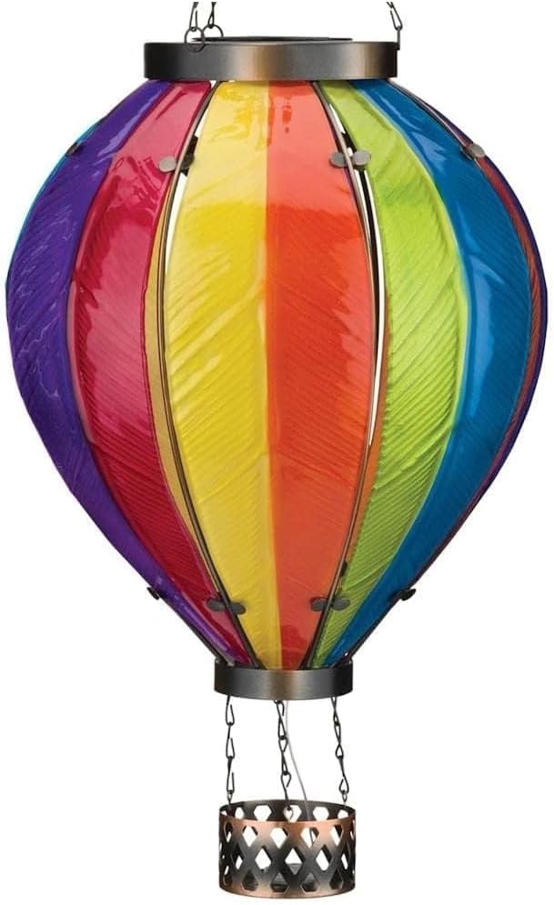 Regal Art & Gift Hot Air Balloon Solar Lantern – Hanging Solar-Powered LED Lights, Waterproof Portable Decorative Outdoor Lamp Made of Metal & Glass for Garden, Patios & Pathway – Rainbow(X-Large)